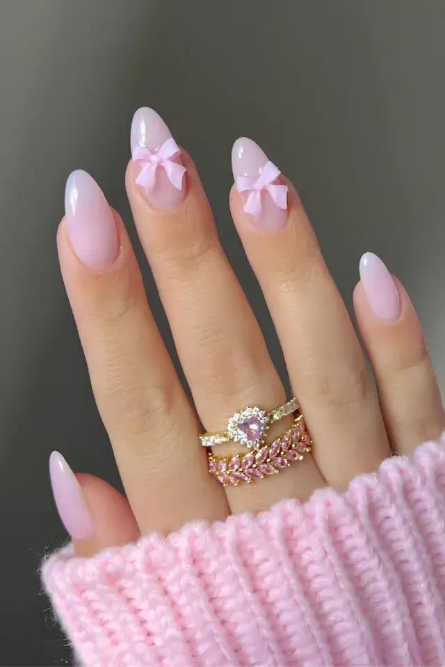 3d bows cute pink nail designs