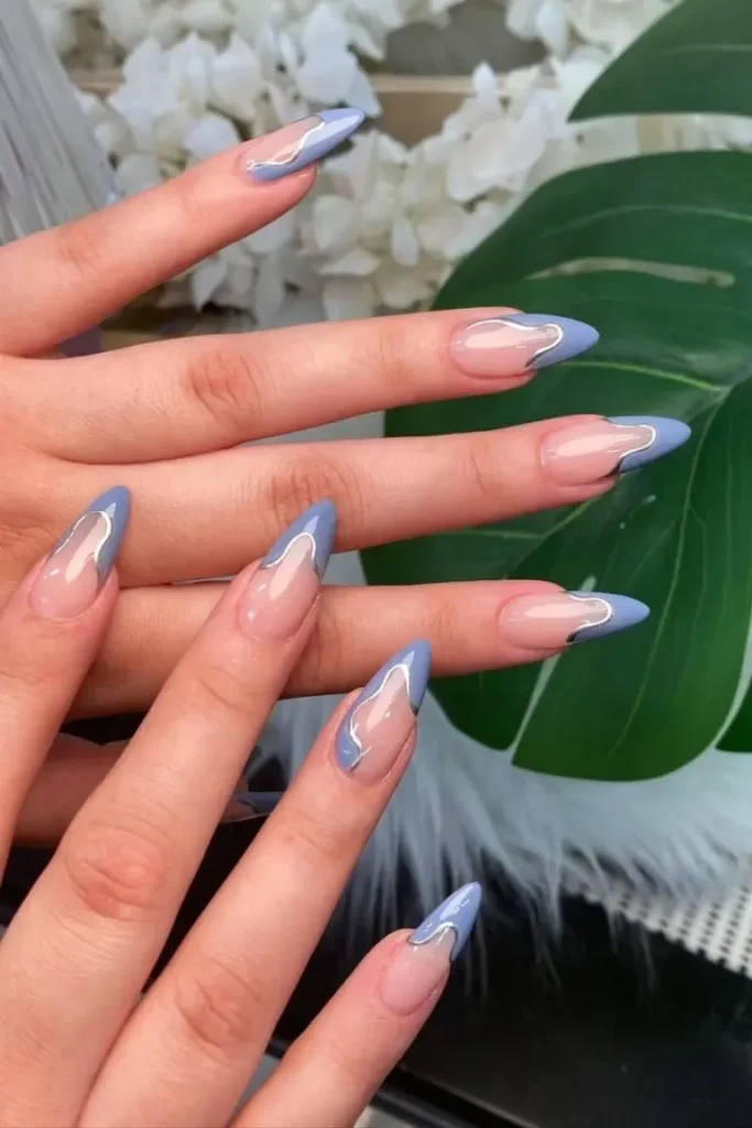 Blue French Nail Ideas with Abstract Nails
