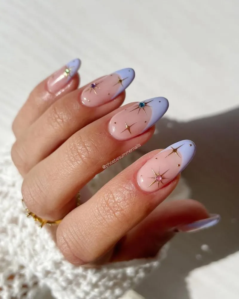 Blue French Nail Ideas with Blue French and stars