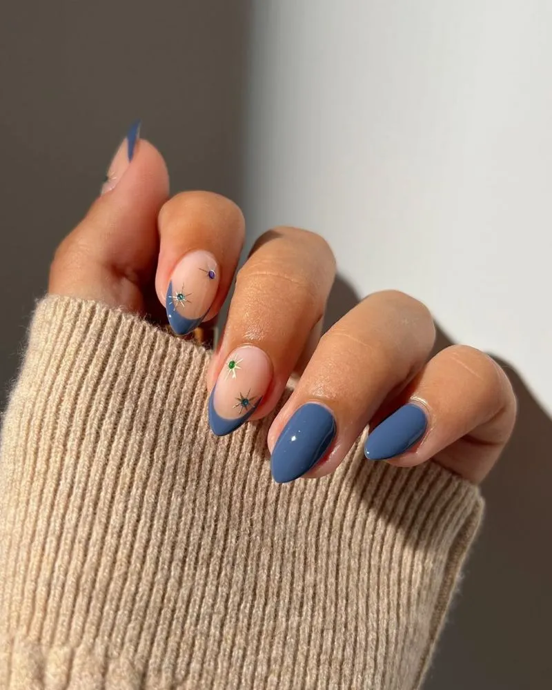 Blue French Nail Ideas with Blue-gray nails
