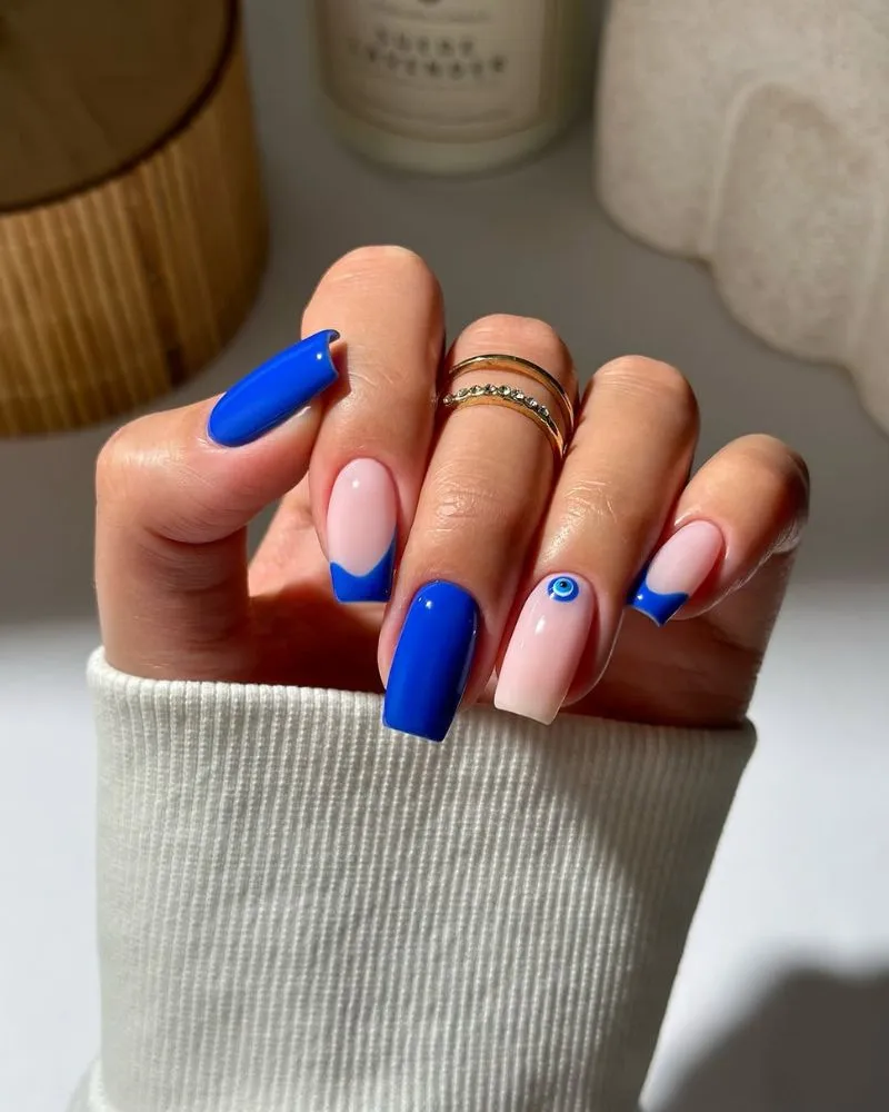 Blue French Nail Ideas with Bright blue nails
