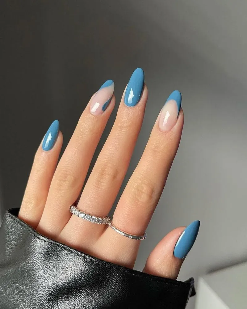 Blue French Nail Ideas with Caladon blue nails
