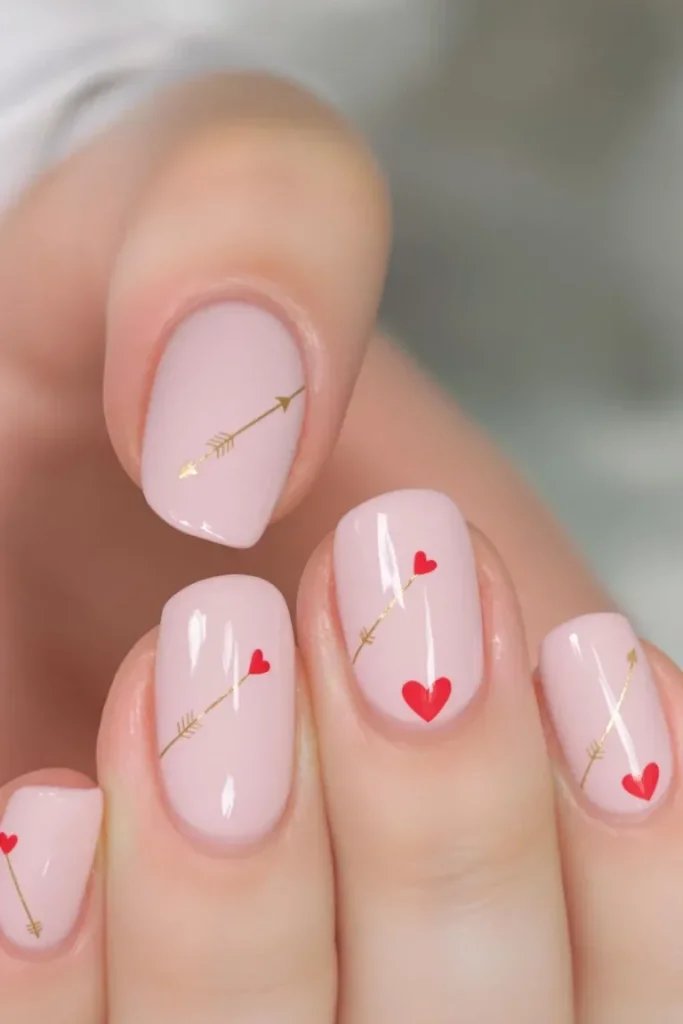 A romantic and whimsical design featuring arrows piercing through tiny hearts.