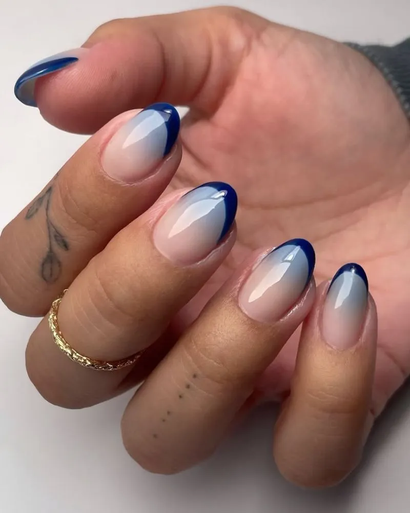 Blue French Nail Ideas with Gradient blue
