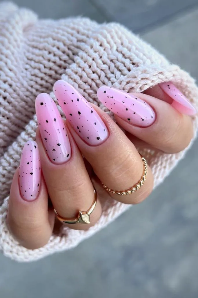 Light Pink Nails With Black Dots