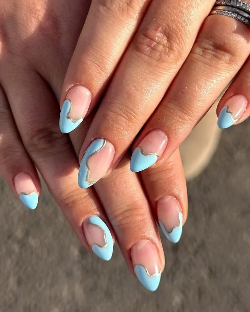 Blue French Nail Ideas with Light blue nail art