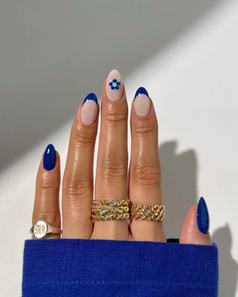 Blue French Nail Ideas with Navy blue nails