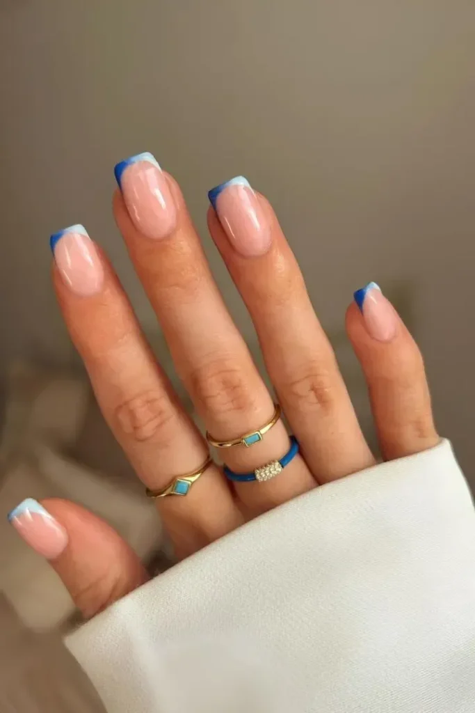 Blue French Nail Ideas with  Ombre Tips