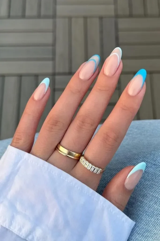 Blue French Nail Ideas with Outlined French