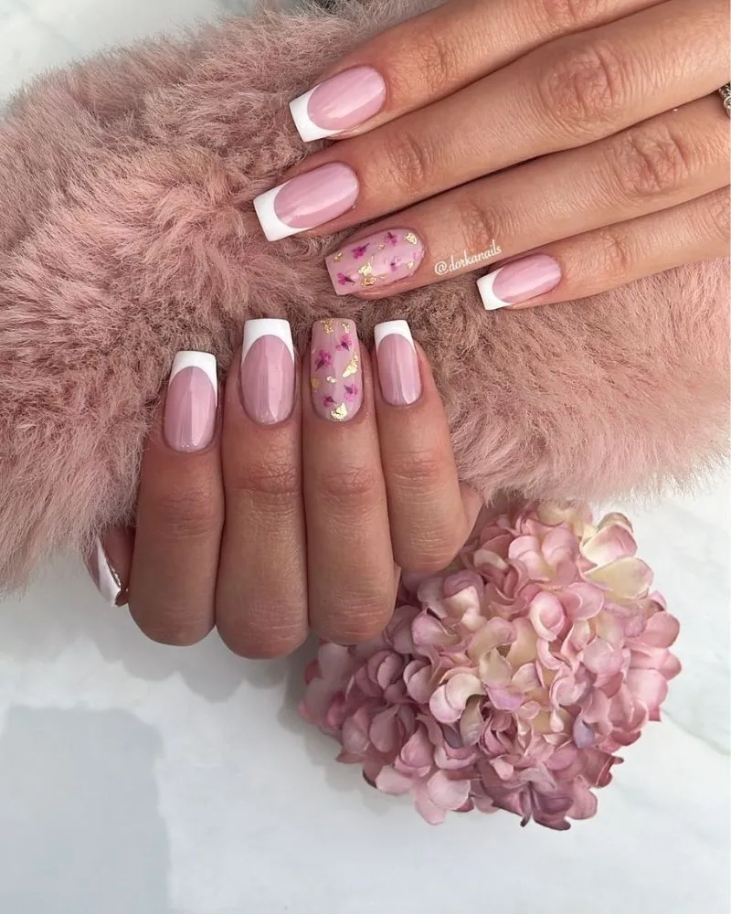 White French manicure ideas with Pink vibes French tip nails
