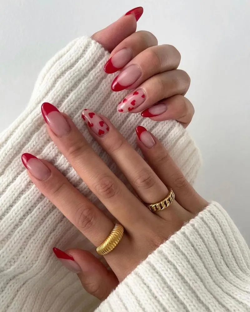 A bold and festive red nail design perfect for a Valentine’s Day look.