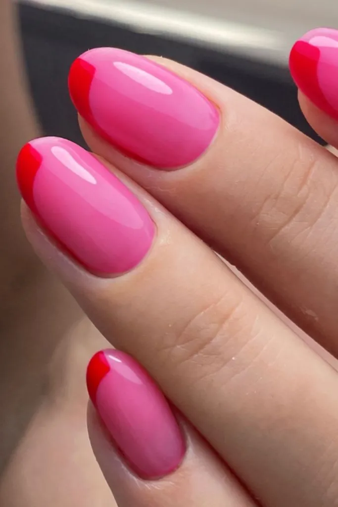 Shiny Red And Hot Pink Nails