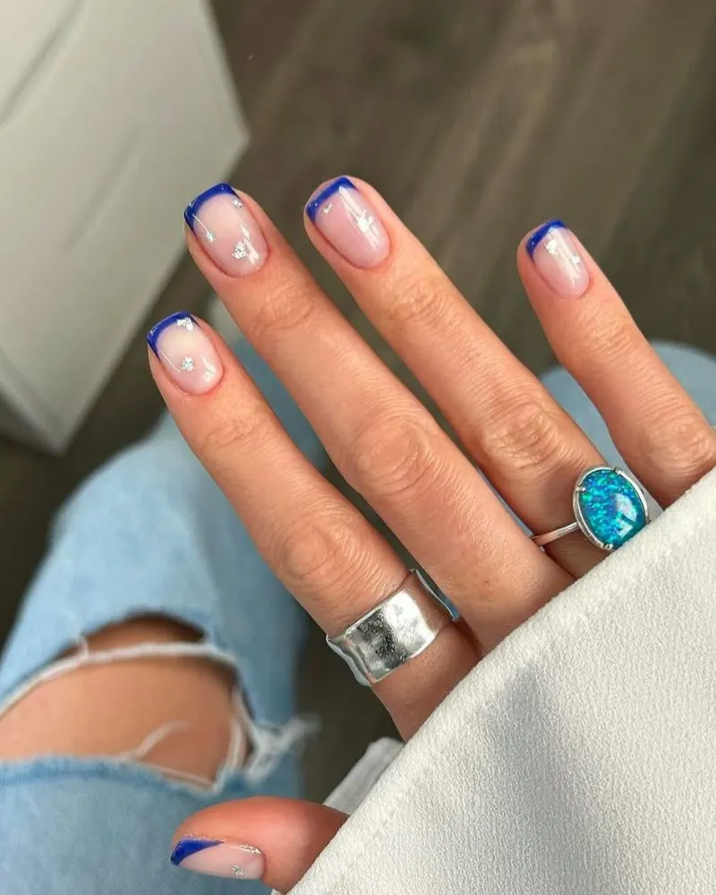 Slim blue French Blue French Nail Ideas with