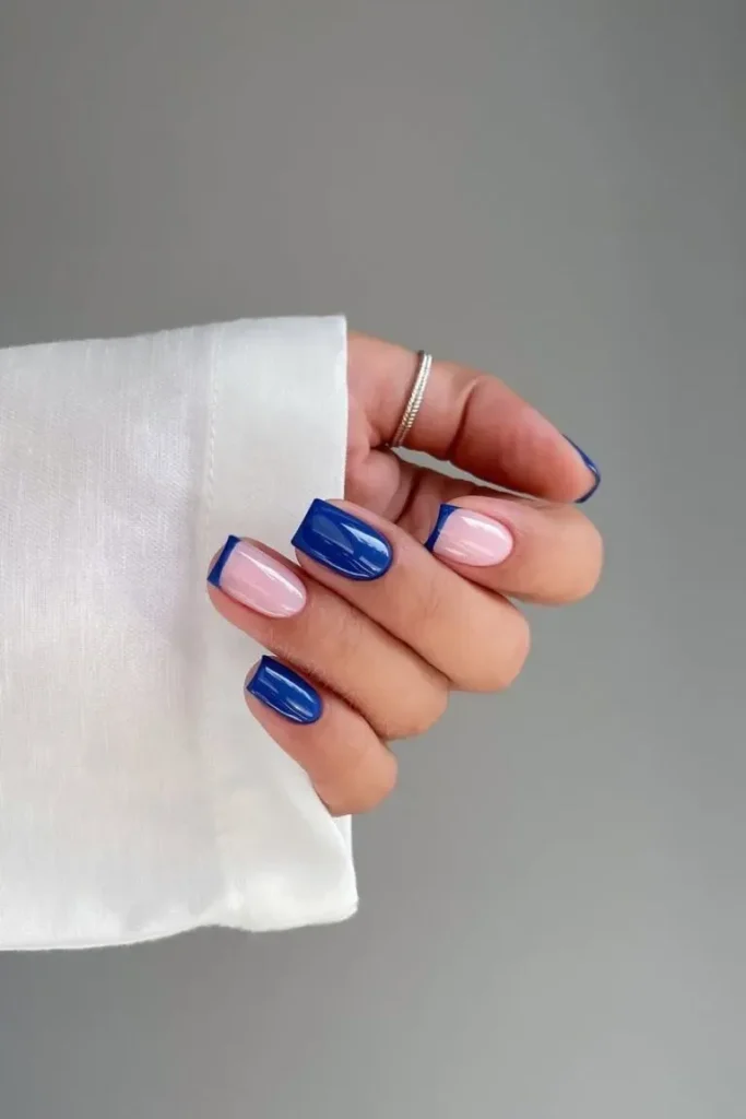 Blue French Nail Ideas with Solid & French Mix