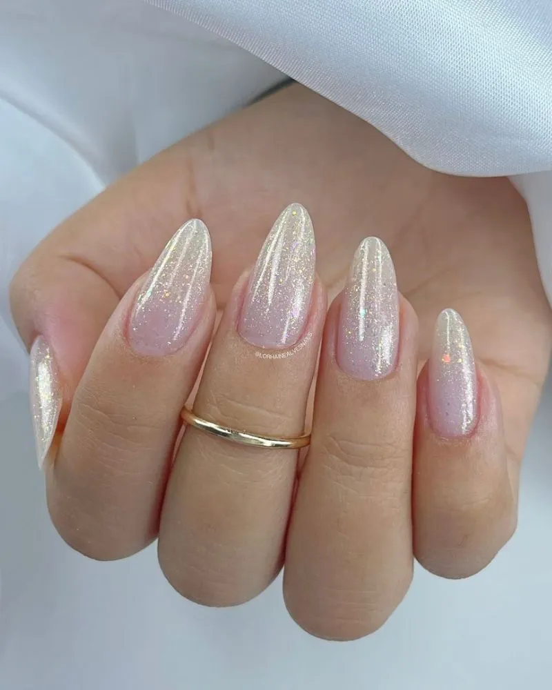 White French Tip Nail Designs with Sparkly gradient nails