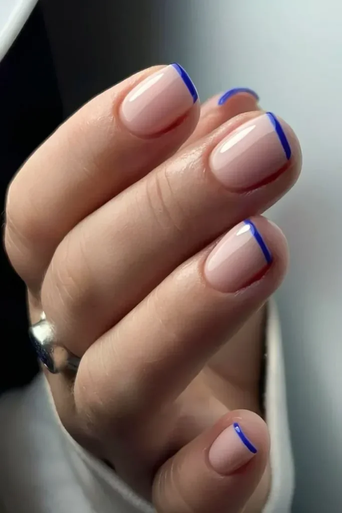 Blue French Nail Ideas with Thin Frenchies