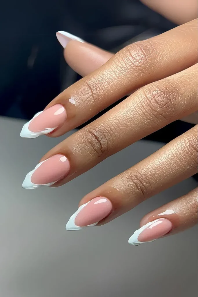 White French Tip Nails with 3D 