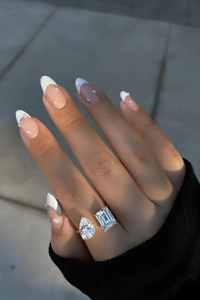 White French Tip Nails with Pearls