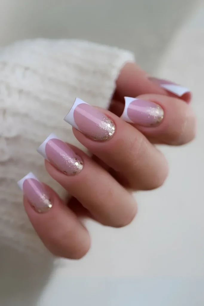 White French Tip Nails with golden splash