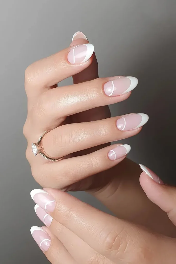 White French Tip Nails with Half Moon