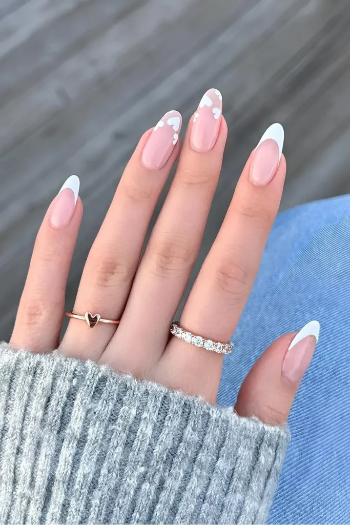 White French Tip Nails with heart French