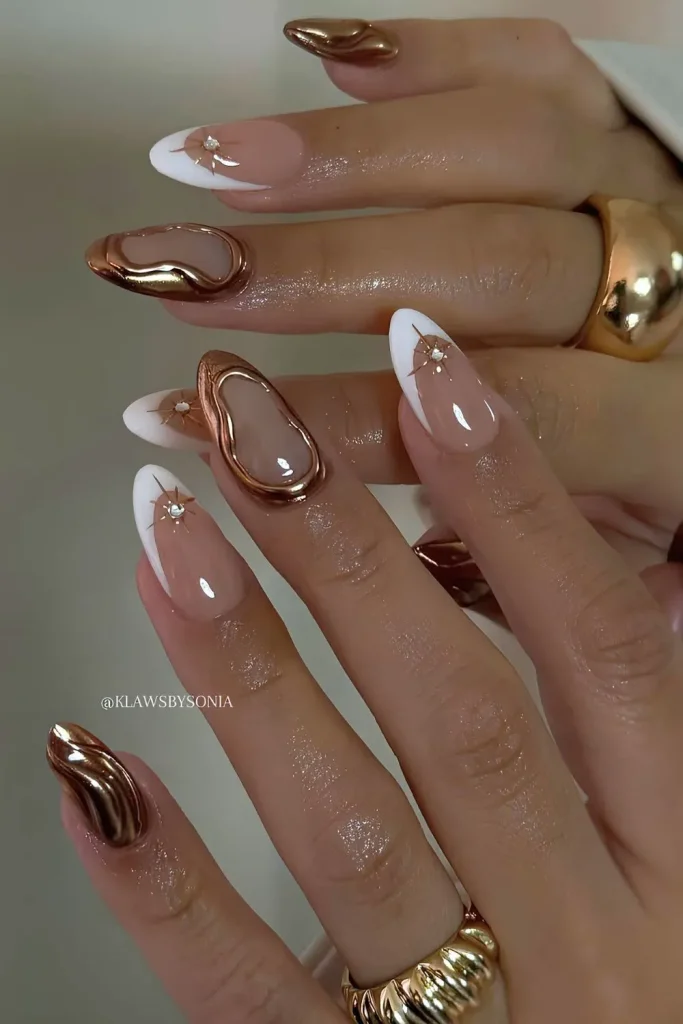 White French Tip Nails with Chrome Accents