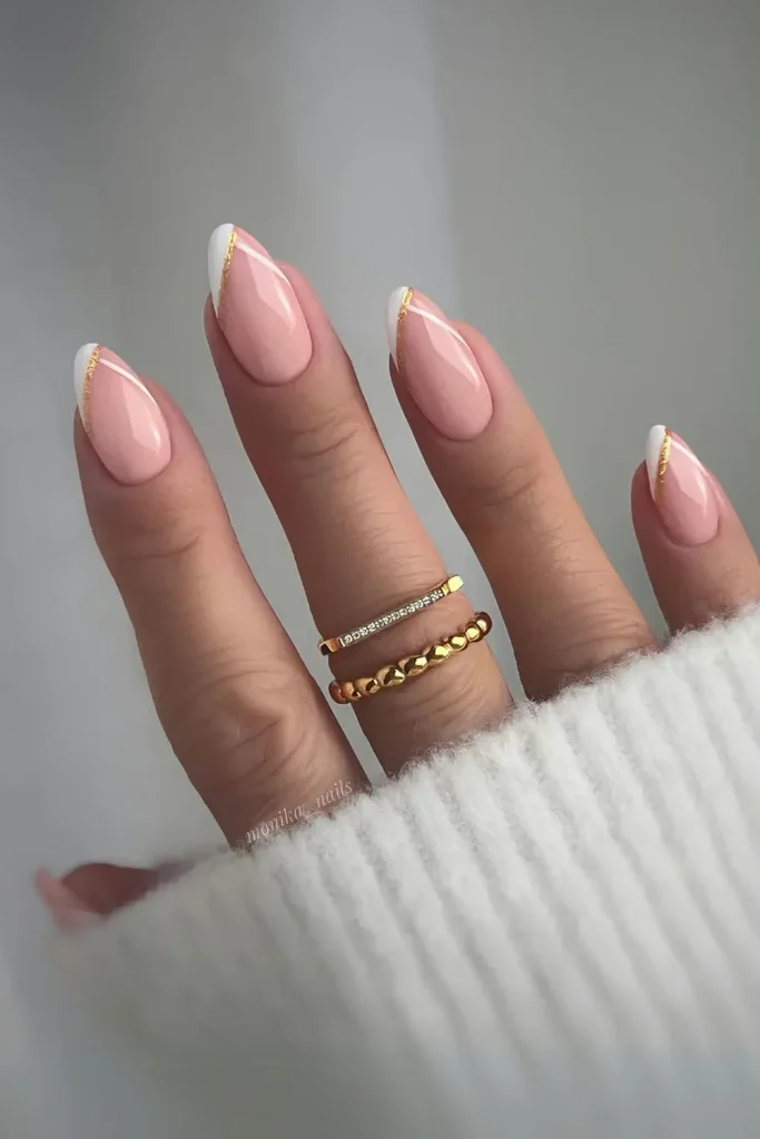 White French Tip Nails with golden Tips