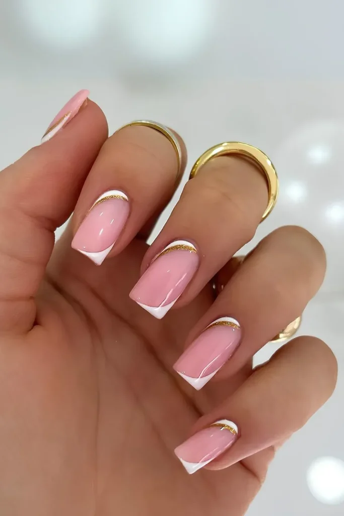 White French Tip Nails with upside and down Tips