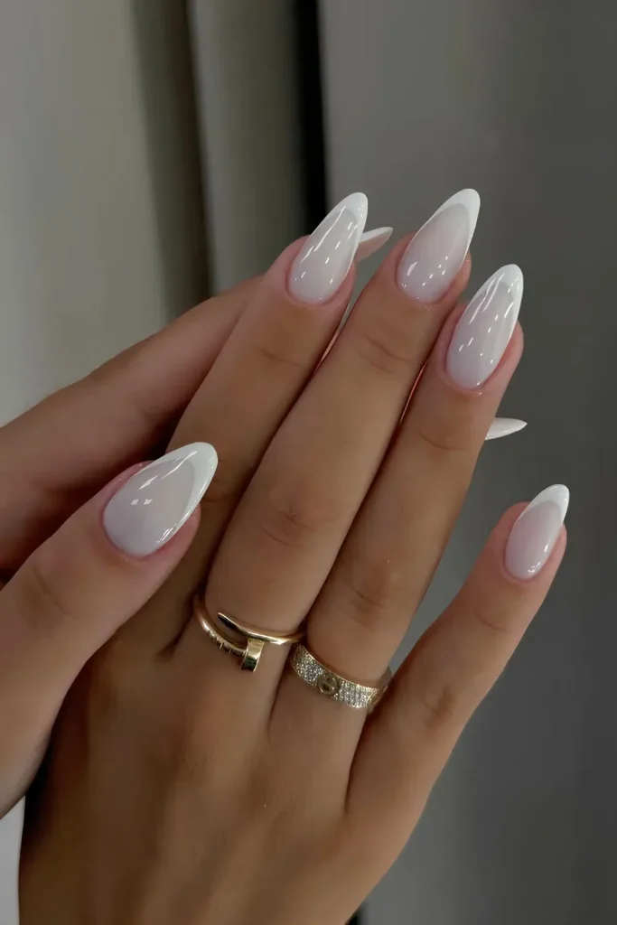 White French Tip Nails on Milky base