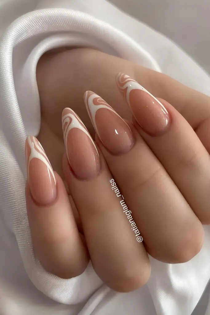 White French Nail Tips with swirly French
